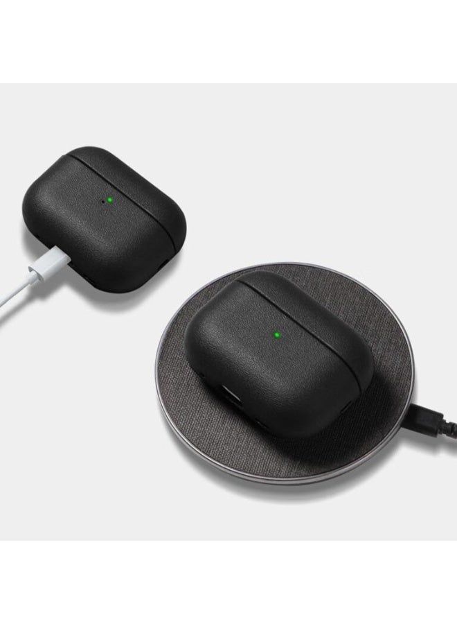 Case AirPods Pro 3, Leather Texture Cover Compatible with Airpods Pro 3rd Generation(2025) Full Drop Protective case with Lanyard, Supports Wireless Charging, Front LED Visible (Black) - Image 3